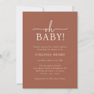 Invitation Oh Baby Fête de Naissance Terracotta