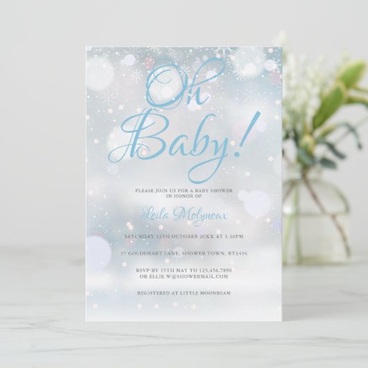 Invitation Oh Baby First Snowflakes Baby shower / Saupoudrer (Debout devant)