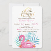 Invitation Oh Baby Flamant rose rose Palm Feuilles Hibiscus (Devant)