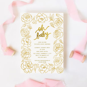 Invitation Oh Baby Fleurs modernes Baby shower Gold Girl