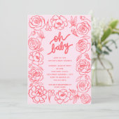 Invitation Oh Baby Fleurs modernes Blush Baby shower fille ro (Debout devant)