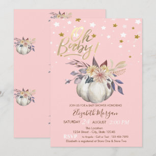 Invitation Oh Baby Floral Citrouille Stars Baby shower