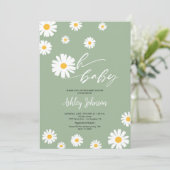 Invitation Oh Baby Floral Retro Sage Green Daisy Baby shower (Debout devant)
