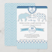 Invitation Oh Baby GARY Douche Coeur Eléphants Petit Homme (Devant / Derrière)