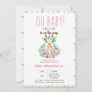 Invitation Oh Baby Giraffe A Wild One Safari Animal Floral