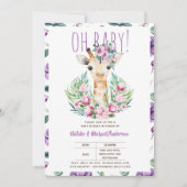 Invitation Oh Baby GIRAFFE avec Fleurs violettes Douche moder (Devant)