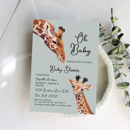 Invitation Oh Baby Giraffe Baby shower
