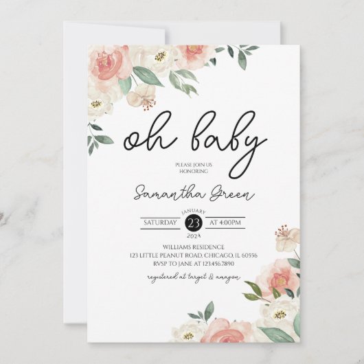 Invitation Oh Baby Girl Baby shower (Devant)