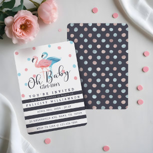 Invitation Oh Baby Girl - Boy Flamant rose Baby shower Invita