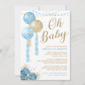 Invitation Oh Baby Gold & Blue Balloons Baby shower Invitatia (Devant)