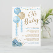 Invitation Oh Baby Gold & Blue Balloons Baby shower Invitatia (Debout devant)