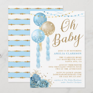 Invitation Oh Baby Gold & Blue Balloons Baby shower Invitatia