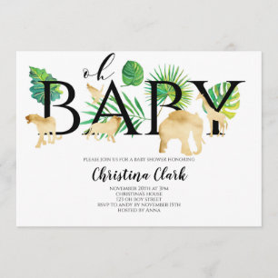 Invitation Oh Baby Gold Faux Baby shower des animaux de la ju