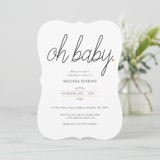 Invitation Oh Baby Gold Love Baby shower de coeur / Sprinkel (Debout devant)