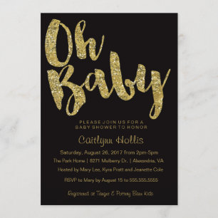 Invitation Oh Baby Gold Parties scintillant et feuille sur Ba