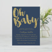 Invitation Oh Baby Gold Parties scintillant et feuille sur le (Debout devant)