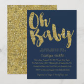 Invitation Oh Baby Gold Parties scintillant et feuille sur le (Devant / Derrière)