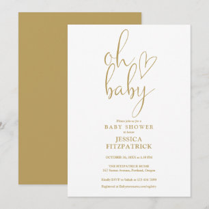 Invitation Oh Baby Gold Script Baby shower de coeur