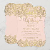 Invitation Oh Baby Gold Script Blush Rose Baby Girl Douche (Devant / Derrière)