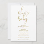 Invitation Oh Baby Gold Script Heart Baby shower photo (Devant)