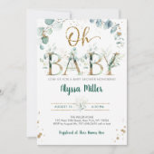 Invitation Oh Baby Green Baby shower Eucalyptus (Devant)