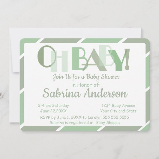 Invitation Oh Baby Green Baby shower Whimsical moderne (Devant)