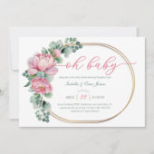 Invitation Oh Baby Green et rose Floral Girl Baby shower (Devant)
