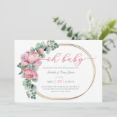 Invitation Oh Baby Green et rose Floral Girl Baby shower (Debout devant)