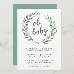 Invitation Oh Baby Green Wreath Genre Baby shower neutre