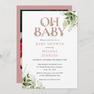 Invitation Oh Baby Greenery Dusty Rose Baby shower photo
