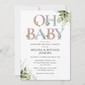 Invitation Oh Baby Greenery Lettre Genre Reveal Party (Devant)