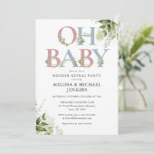Invitation Oh Baby Greenery Lettre Genre Reveal Party (Debout devant)