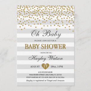 Invitation Oh Baby Grey et or Baby shower neutre saupoudrer