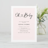 Invitation Oh Baby Heart Font Minimal Baby shower rose doux (Debout devant)