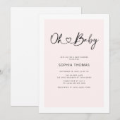 Invitation Oh Baby Heart Font Minimal Baby shower rose doux (Devant / Derrière)