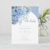 Invitation Oh Baby Hydrangea Dusty Baby shower bleu (Debout devant)