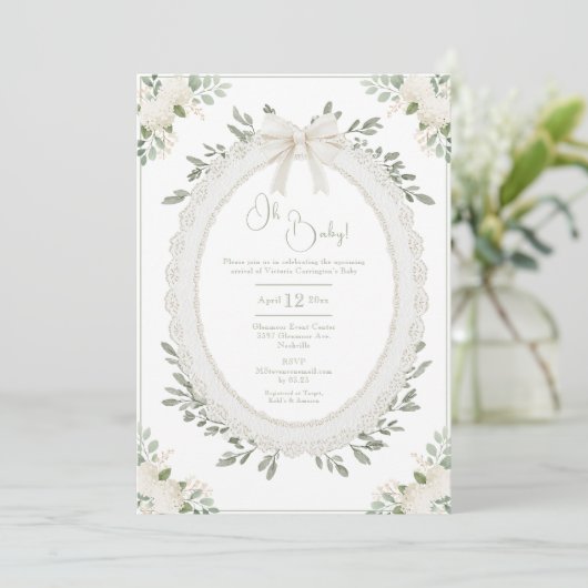 Invitation Oh Baby Hydrangea Vintage Baby Shower (Debout devant)