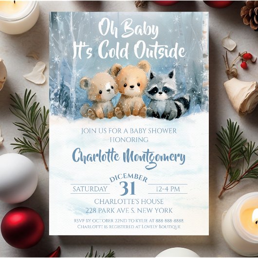 Invitation Oh Baby its cold outside Blue Baby Shower