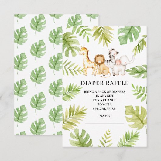 Invitation Oh Baby Jungle Baby shower Déchets Raffle Invitati (Devant / Derrière)