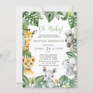 Invitation Oh Baby Jungle Safari Animaux Baby shower