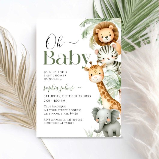 Invitation Oh Baby Jungle Safari Animaux Baby shower de fête