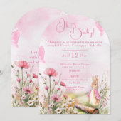 Invitation Oh Baby lapin lapin Baby shower d'aquarelle rose (Devant / Derrière)