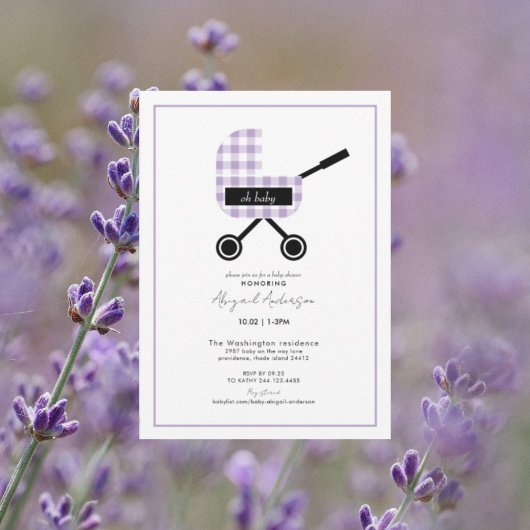 Invitation Oh Baby Lavender En vichy Baby shower Pram