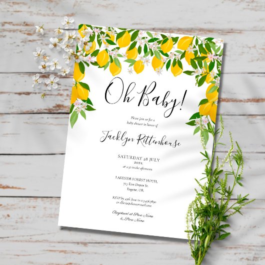 Invitation Oh Baby Lemon Blossom Baby shower de verdure