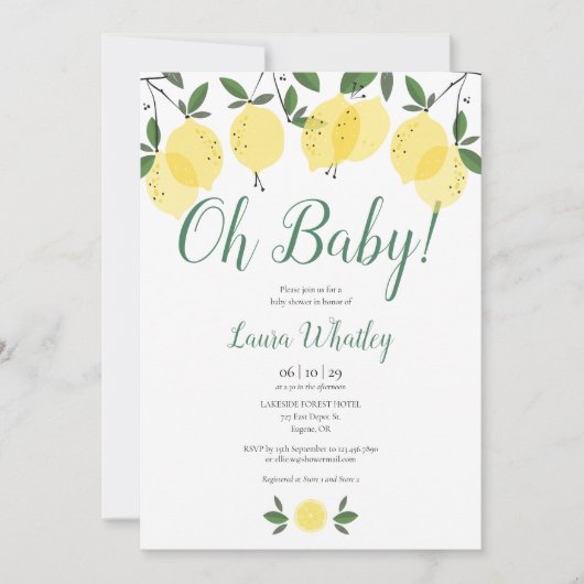 Invitation Oh Baby Lemons Baby shower (Devant)