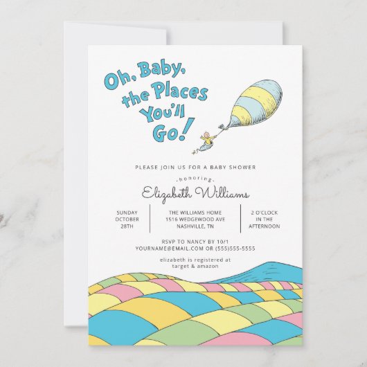 Invitation Oh, Baby, les endroits où tu iras Baby shower garç (Devant)