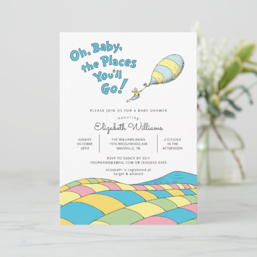 Invitation Oh, Baby, les endroits où tu iras Baby shower garç (Debout devant)