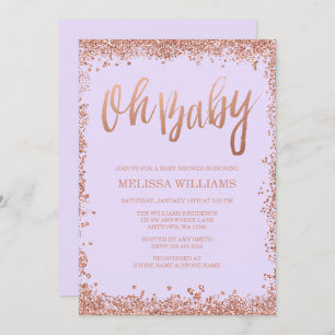 Invitation Oh Baby Lilac Faux Rose Gold Parties scintillant B