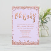 Invitation Oh Baby Lilac Faux Rose Parties scintillant d'or B (Debout devant)