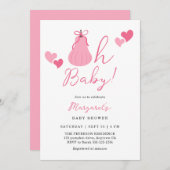 Invitation Oh Baby mignon Citrouille rose Bow Girl Baby showe (Devant / Derrière)